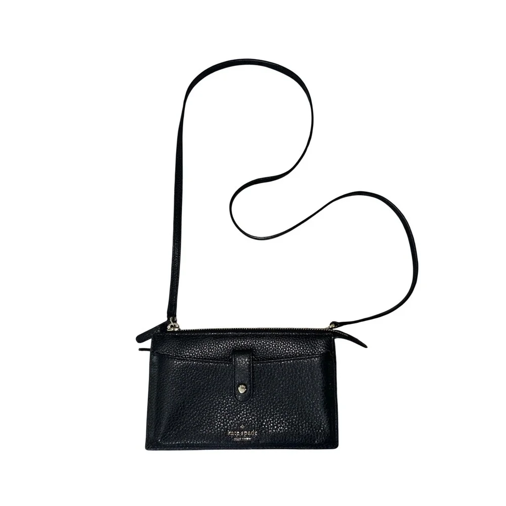 Kate Spade New York Black Pebbled Leather Crossbody Bag Wallet Purse Gold HW